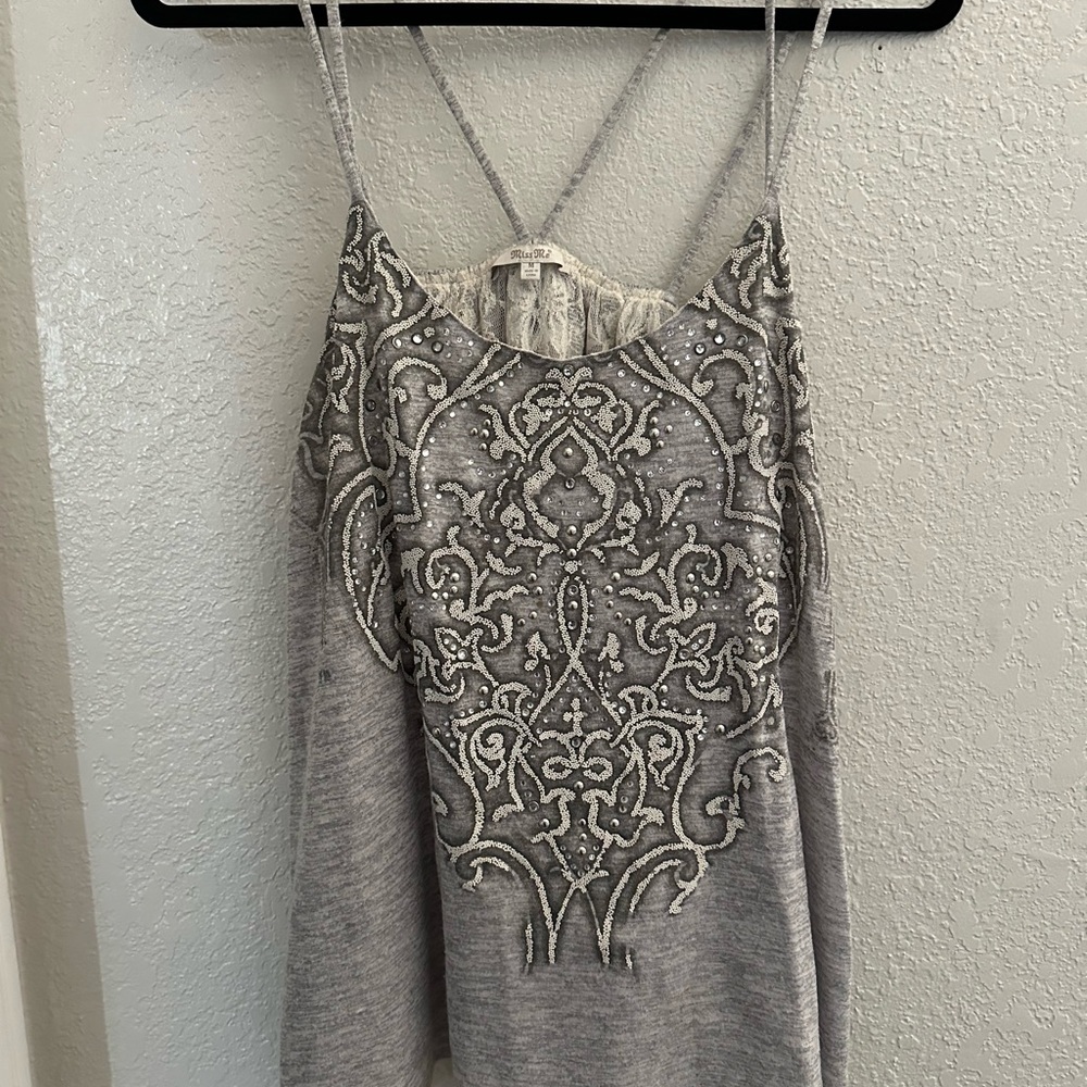 Miss Me Gray Embellished Sleeveless Camisole